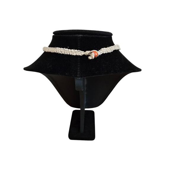 Vintage Y2K Hemp Style Braided Choker Necklace w/ Wooden beads Hippie - Picture 3 of 5